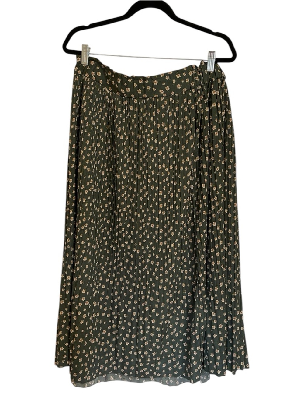 Exlura Womens Green Floral High Waist Pleated L Skirt Pockets Cottagecore Flowy